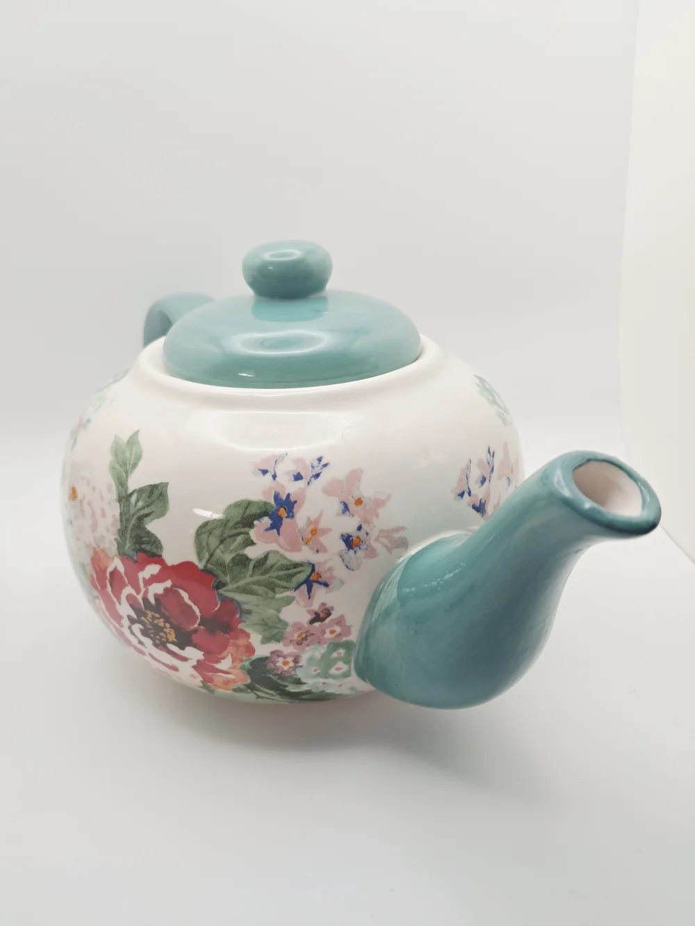 Pioneer Woman Country Garden Floral Ceramic Teapot & Ramakin with Assorted Tea